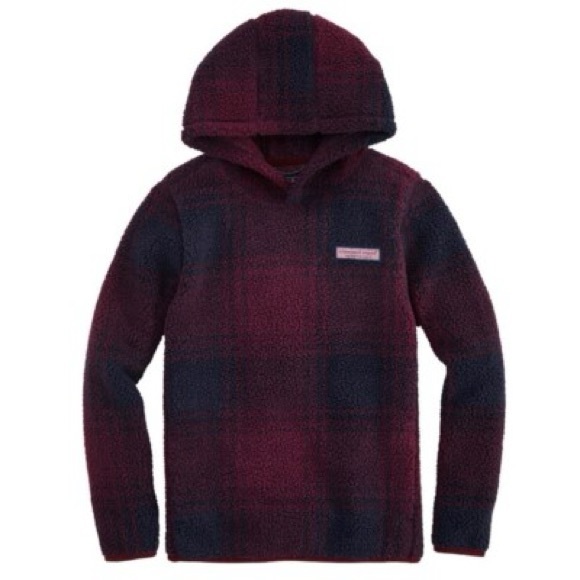 Vineyard Vines Tops - VINEYARD VINES Stillwater Sherpa Hoodie Red Navy Plaid Hooded Fleece Sweatshirt